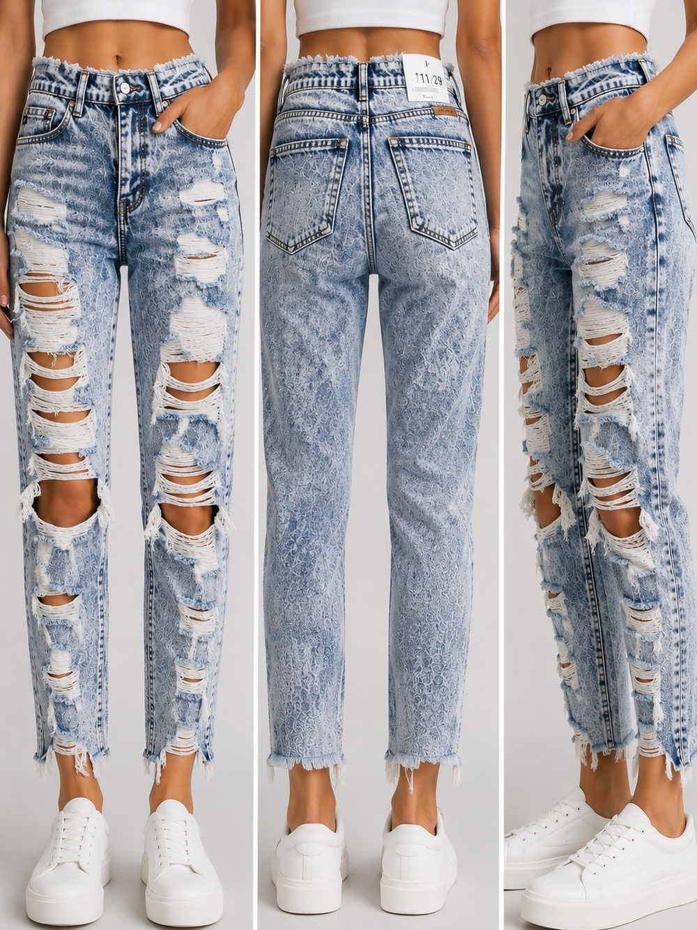 312. KanCan Light Acid-Wash Distressed Cropped Jeans